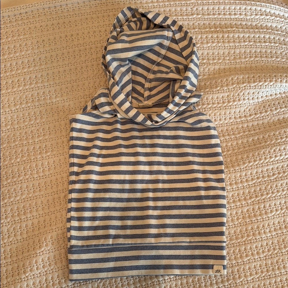 Lulu + Roo Handmade in USA Organic Cotton Sleeveless Hoodie Blue Cream Stripe